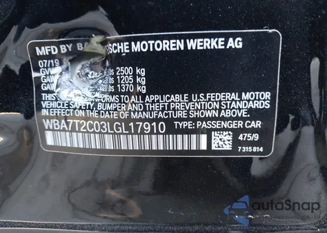 2020 BMW 740I из США, поврежденный, VIN WBA7T2C03LGL17910